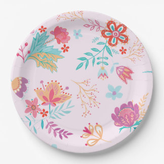 Vintage Boho Chic Floral Birthday Paper Plate