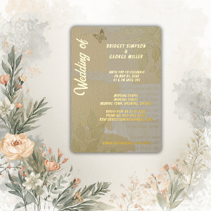 Vintage boho chic greenery wedding monogram gold  foil invitation