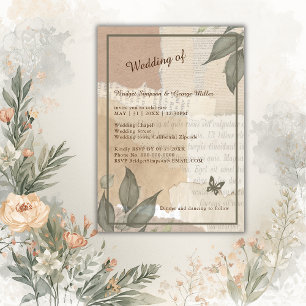 Vintage boho chic greenery wedding monogram  invitation