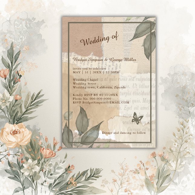 Vintage boho chic greenery wedding monogram  invitation (Creator Uploaded)