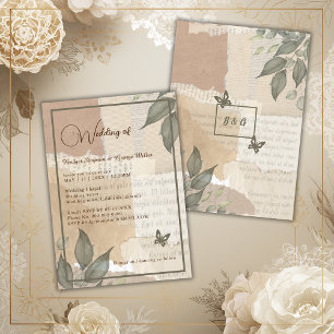 Vintage boho chic greenery wedding monogram  invitation