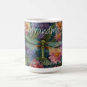 Vintage boho chic pastel floral dragonfly Grandma Coffee Mug