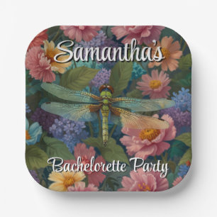 Vintage boho chic pastel floral dragonfly party paper plates