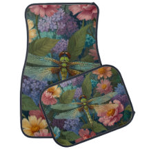 Vintage boho chic pastel floral garden dragonfly