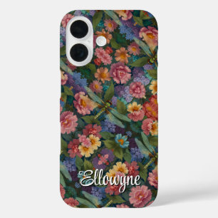 Vintage boho chic pastel floral garden dragonfly  iPhone 16 case