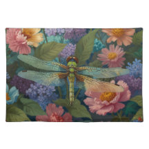 Vintage boho chic pastel floral garden dragonfly