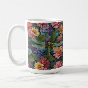 Vintage boho chic pastel floral garden dragonfly coffee mug