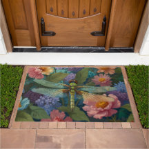 Vintage boho chic pastel floral garden dragonfly