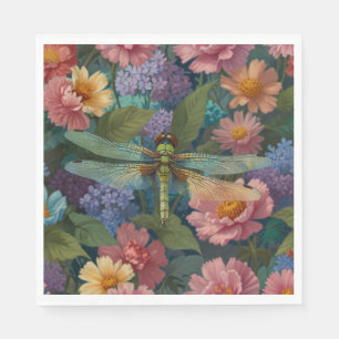 Vintage boho chic pastel floral garden dragonfly napkins