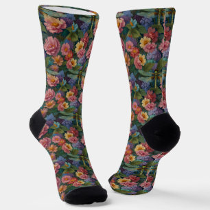 Vintage boho chic pastel floral garden dragonfly  socks