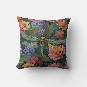 Vintage boho chic pastel floral garden dragonfly throw pillow