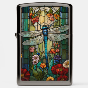 Vintage boho chic stain glass dragonfly  zippo lighter