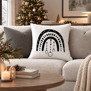 Vintage Boho Christmas Rainbow Black White Pillow