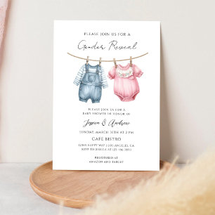 Vintage Boho Clothesline Gender Reveal Invitation