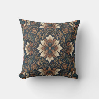 Vintage Boho Damask Floral Medallion Pattern Throw Pillow