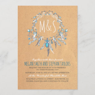 vintage boho dreamcatcher wedding invitation