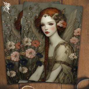 Vintage Boho Fairy in Poppy Garden Decoupage Tissue Paper