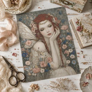 Vintage Boho Fairy in Wildflower Garden Decoupage Tissue Paper