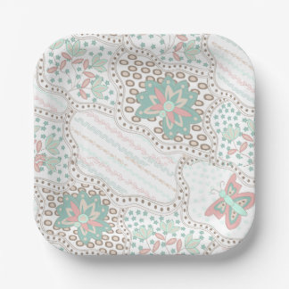 Vintage Boho Floral and Butterfly Pattern Paper Plates