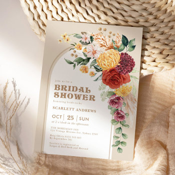 Vintage Boho Floral Leafy Greenery Bridal Shower Invitation by BlueBunnyStudio at Zazzle