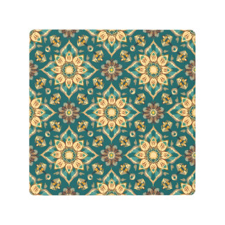 Vintage Boho Floral Mandala Pattern - Elegant Deco Metal Print