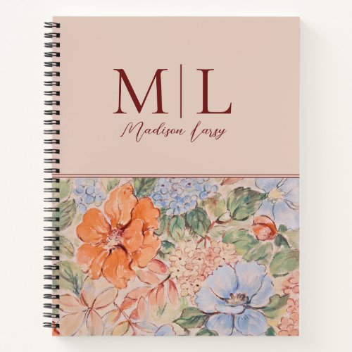 Vintage Boho Floral Monogram Personalized Name Notebook