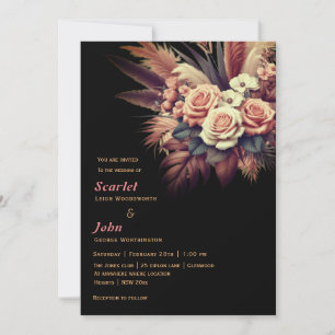Vintage boho floral pampas grass wedding invitation