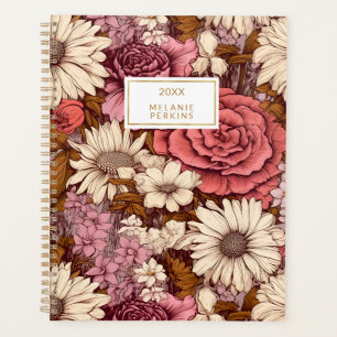 Vintage Boho Floral Pink Cream Wildflowers Planner