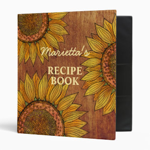 Vintage Boho Floral Rustic Sunflower Custom Recipe 3 Ring Binder