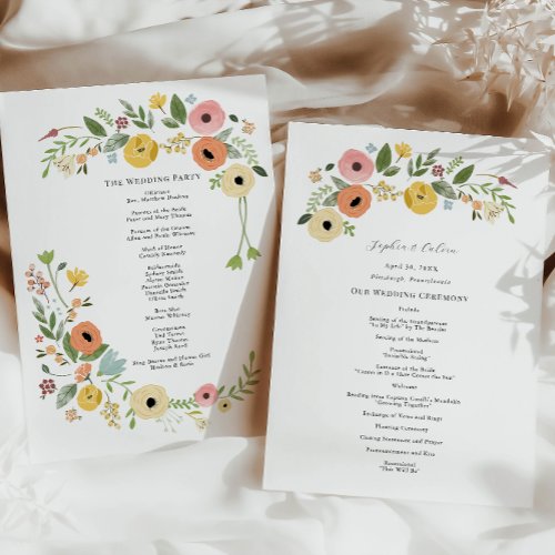 Vintage Boho Floral Wedding Ceremony Program