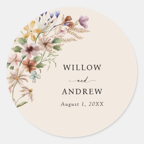 Vintage Boho Floral Wedding Classic Round Sticker