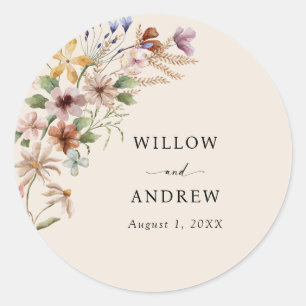 Vintage Boho Floral Wedding Classic Round Sticker