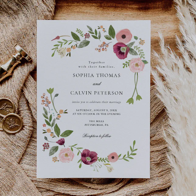 Vintage Boho Floral Wedding Invitation | Zazzle