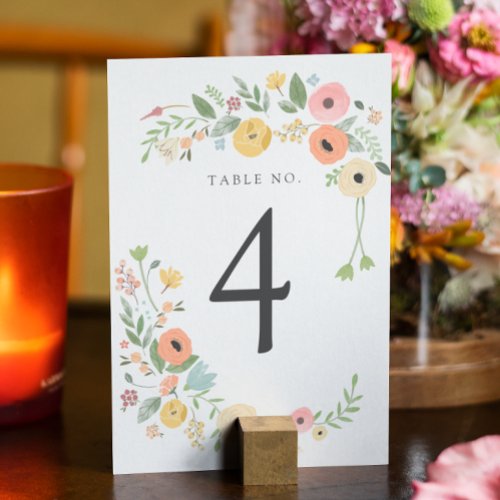 Vintage Boho Floral Wedding Table Number