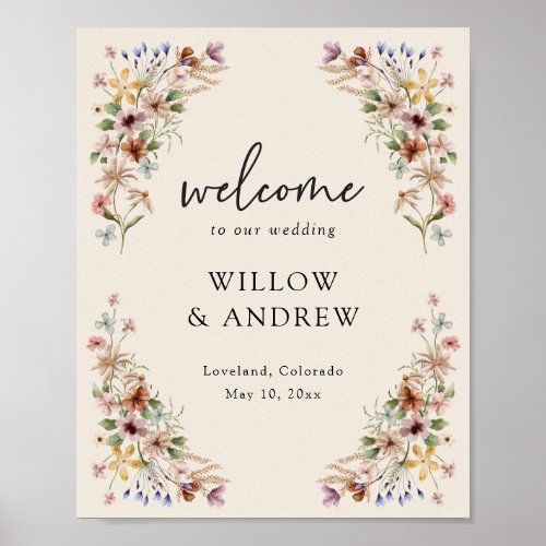 Vintage Boho Floral Welcome Poster