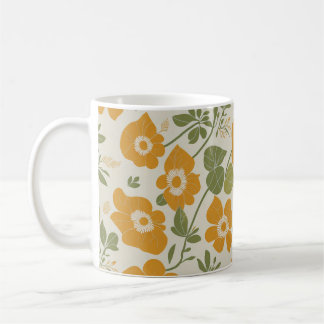 Vintage Boho Flower Orange Color Floral Pattern Coffee Mug