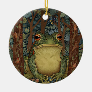 Vintage boho forest frog ceramic ornament
