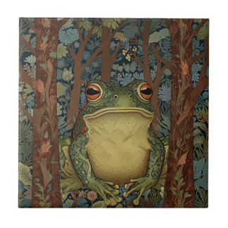 Vintage boho forest frog ceramic tile