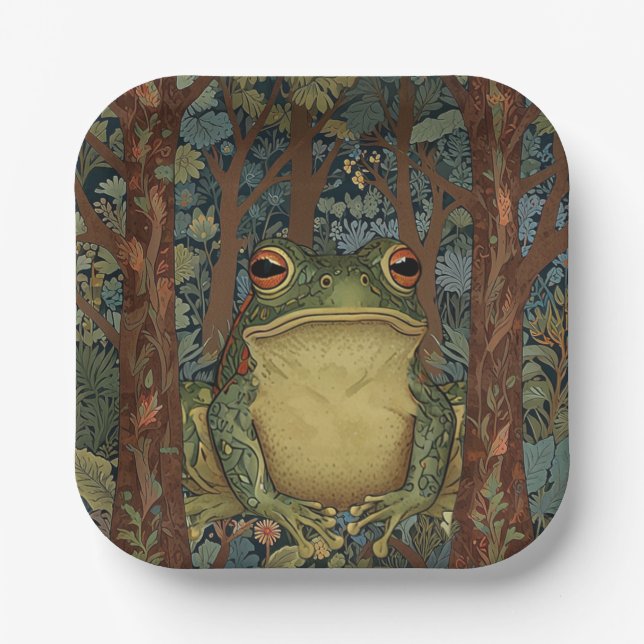 Vintage boho forest frog paper plates (Front)