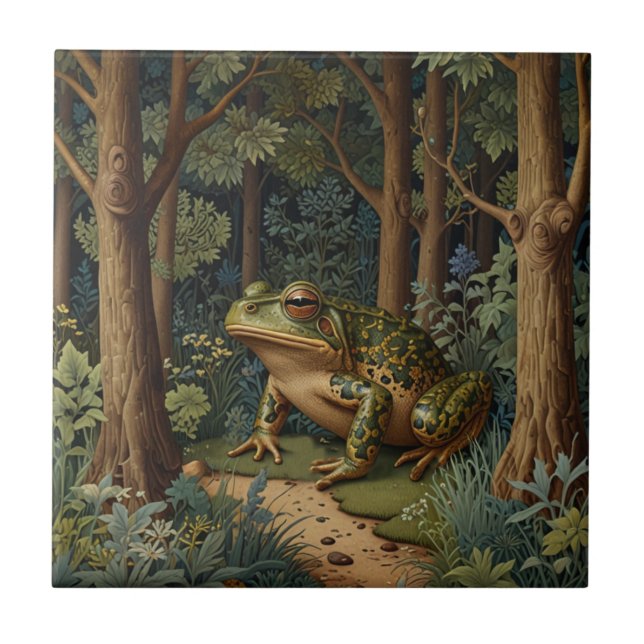 Vintage boho frog woodland forest ceramic tile (Front)