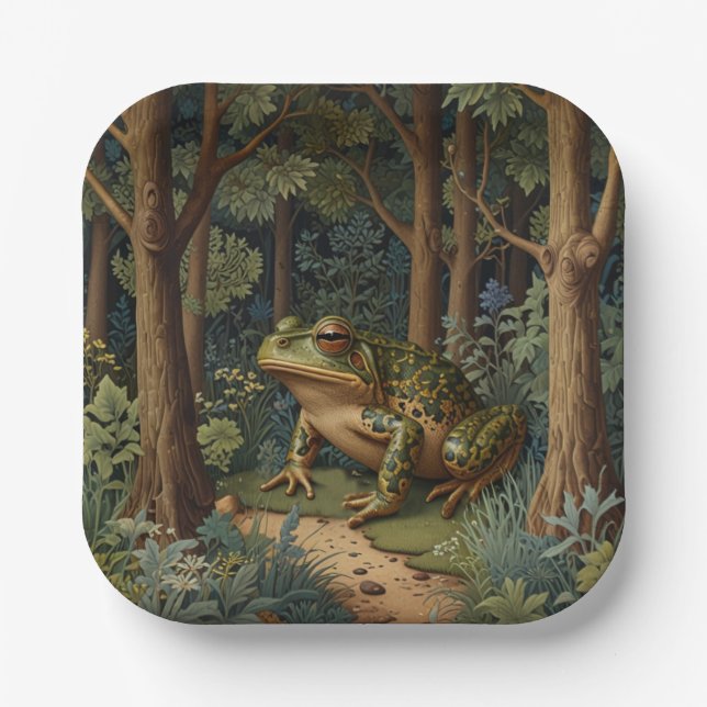 Vintage boho frog woodland forest paper plates (Front)