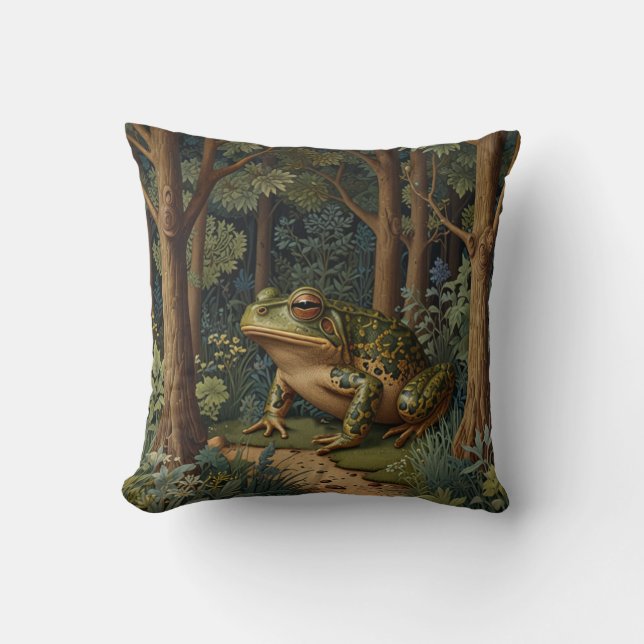 Vintage boho frog woodland forest throw pillow (Front)