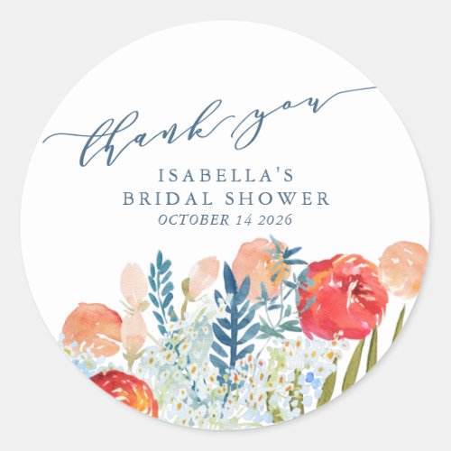 Vintage Boho Garden Custom Bridal Shower Thank You Classic Round Sticker