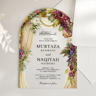 Vintage Boho Grapes Arch Muslim Wedding Acrylic Invitations