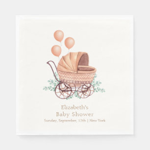 Vintage Boho Greenery Stroller Balloon Baby Shower Napkins
