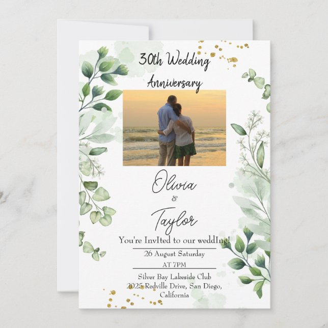 Vintage Boho Greenery Wedding Anniversary  Invitation (Front)