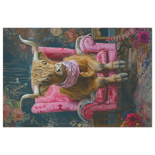 Vintage Boho Highland Cow Pink Chairs Decoupage Tissue Paper