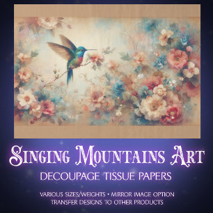 Vintage Boho Hummingbird and Flowers Decoupage Tissue Paper