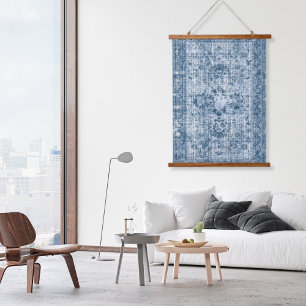 Vintage Boho Indigo Distressed Floral Persian Rug Hanging Tapestry