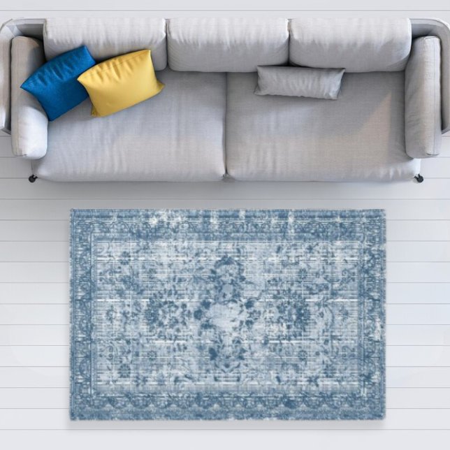 Vintage Boho Indigo Faded Distressed Floral  Rug (Creator Uploaded)